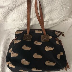 Vintage Dooney & Bourke Brown and Black Hobo Bag with Leather Trim